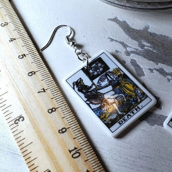 Mystical Tarot Card Death Transformation Oracle Archetype Lightweight Earrings - Picture 5 of 5